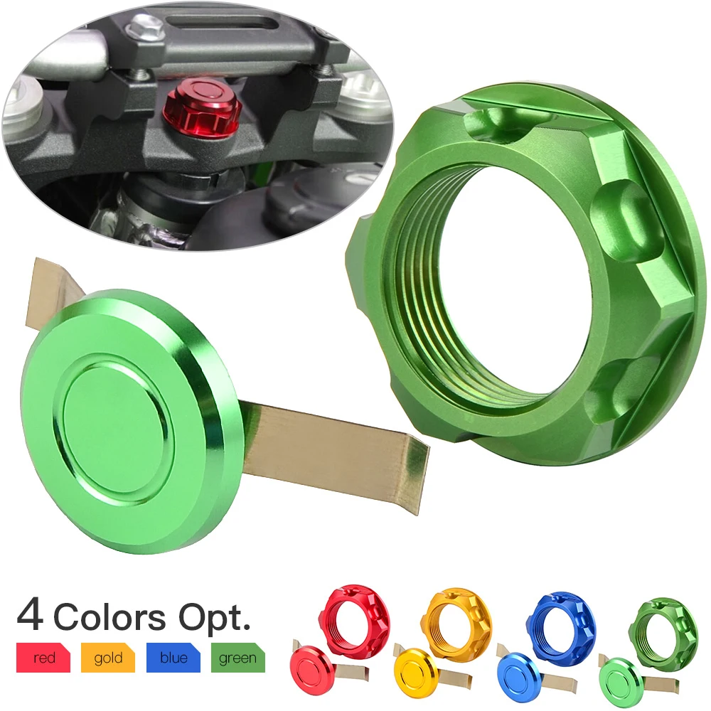

Steering Stem Nut Cap Cover For Kawasaki KX 125 250 250F 450F KLX450R Suzuki RMZ250 Djebel 250XC RMX250/S DRZ400S/E/SM V-STROM