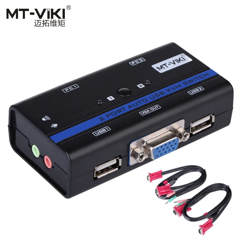 MT-VIKI kvm-переключатель 2 в 1 из USB Авто VGA компьютера коммутатор клавиатуры и мыши принтерам аудио и видео через Интернет