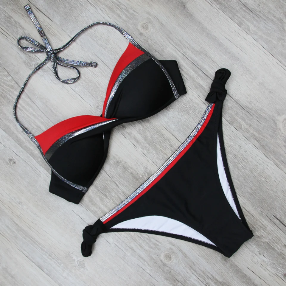 

2019 Halter Bra Cup Bikini Sexy Swimsuit Female Swimwear Women Push up Bikini set Brazilian Bathing Suit Bandeau Swim suit