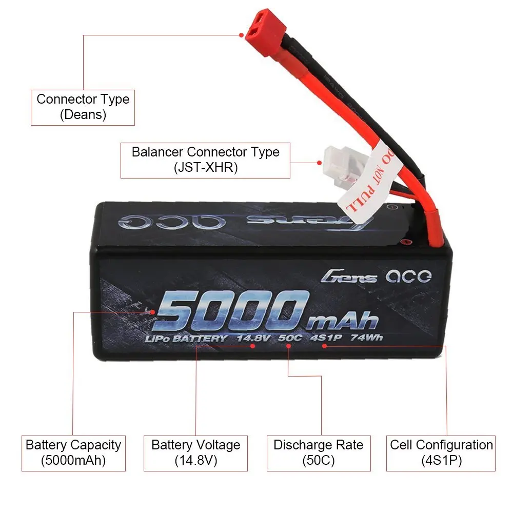 Gens ace Lipo аккумулятор 14,8 V 5000mAh Lipo 4S 50C RC аккумулятор Deans разъем для 1/8 1/10 автомобилей RC лодка высокая производительность