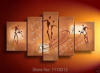 

Modern People Dancer Love Line Letter Oil Painting On Canvas Abstract 5 Panel Arts Set Home Decor Wall Picture For Living Room