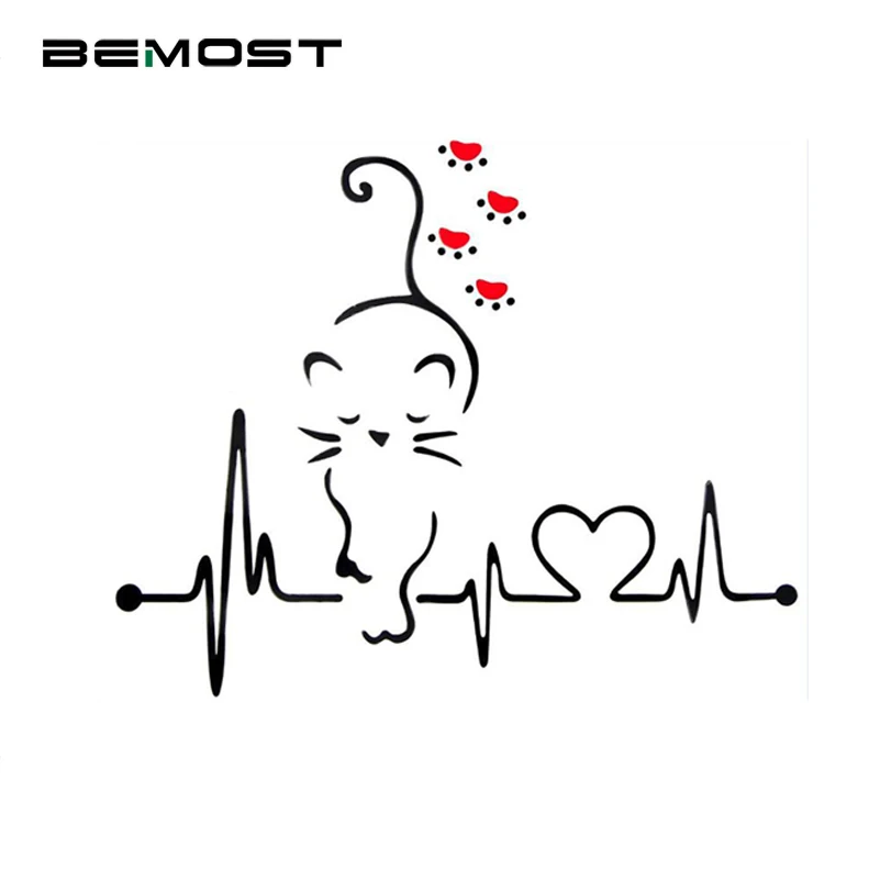 

BEMOST Car Styling Lovely Cat Heartbeat Car Window Decoration Decal Fashion Cartoon Stickers Auto Accessories 25*21cm