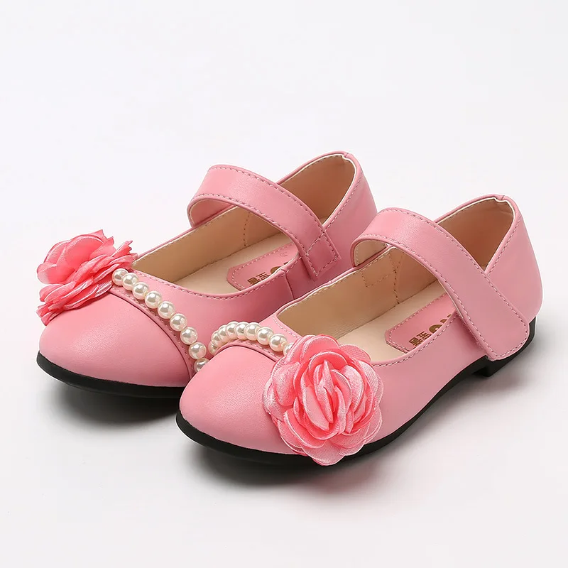 

Genuine Leather Children Shoes For Girls Black Pink School Shoes Flower Beading Little Girl Shoes Princess Sapatos Menina TX408