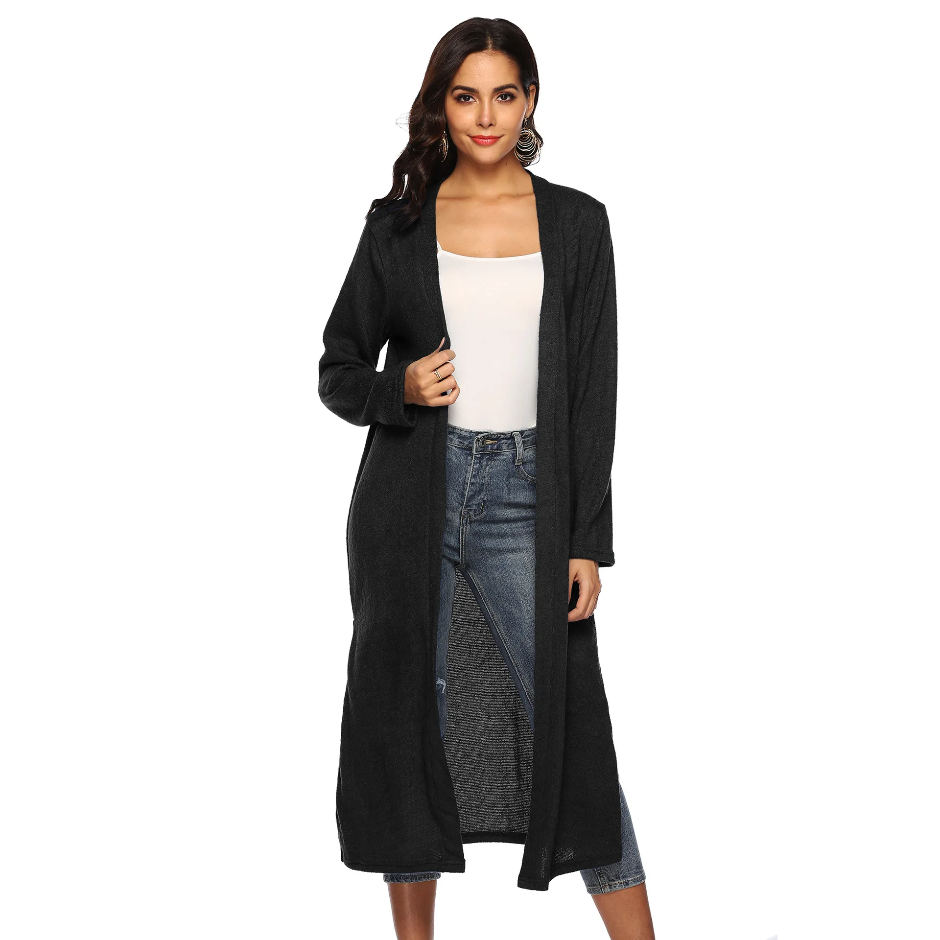 

autumn and winter hot sale basic solid woman coat X-Long flocking O-Neck open stitch loose plus size 2019 female coat