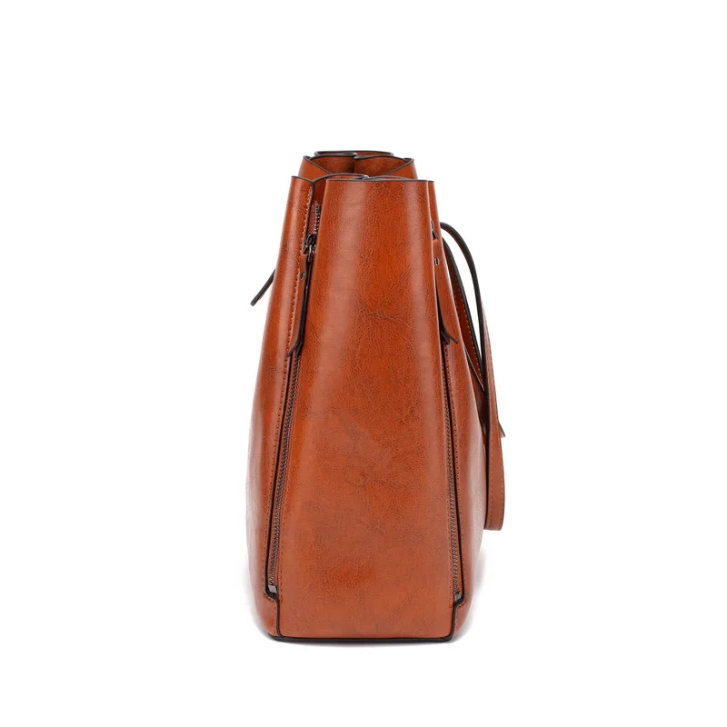 Goedkoop Funmardi Brand Design Wasachtige Lederen Handtas Luxe Hoge Kwaliteit Vrouwen Zakken Hoge Capaciteit Bakken Tas Rits Lederen Tas WLHB1723B