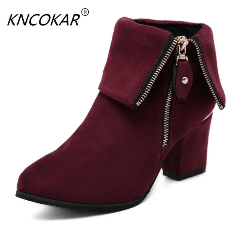 

KNCOKAR 2018 new model of the style of the new wear type of leather boots with a high heel High fashion quality female boots