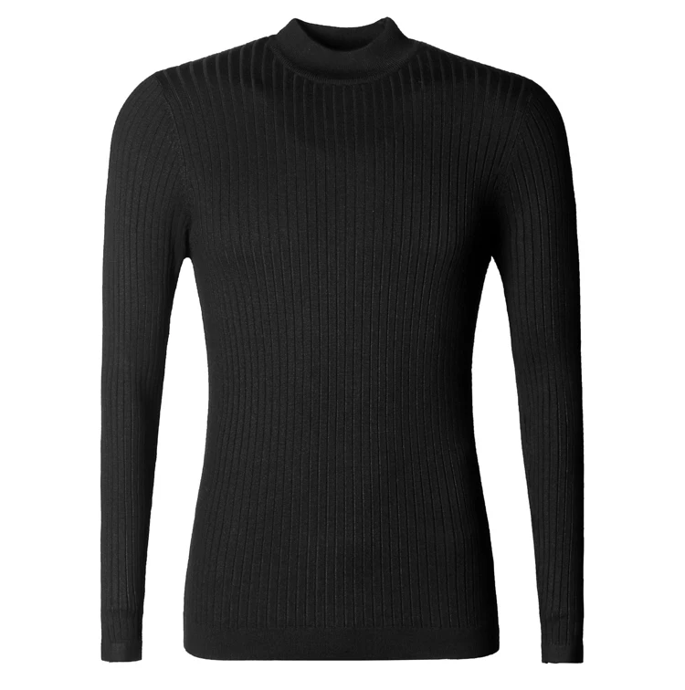 Зимний Черный Текстурированный мужской облегающий свитер с высоким воротом, мужские шерстяные пуловеры с высокой эластичностью, повседневный вязаный свитер J780