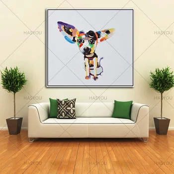 

big size Hand painted colorful dog Oil Painting on Canvas dog picture wall art animal oil painting Wall Art for Kid's Room Decor