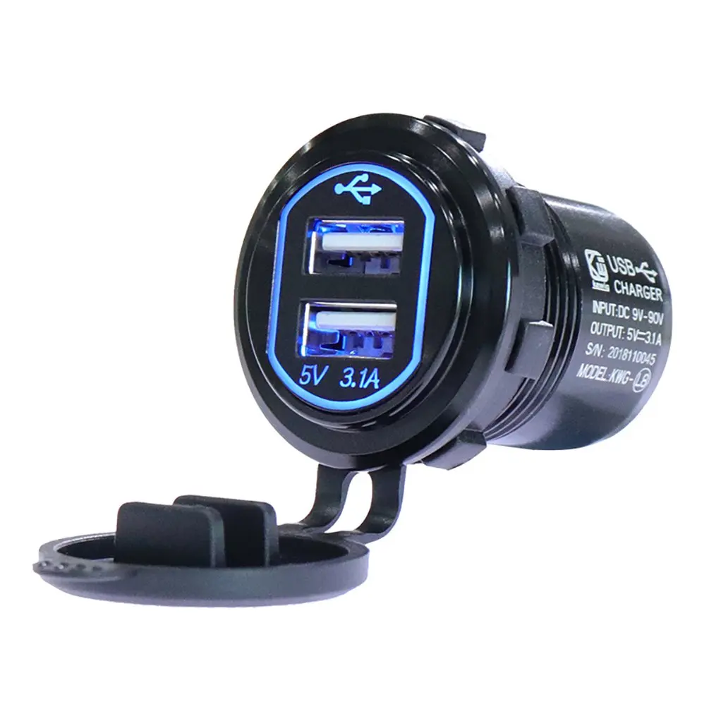 Electric Motorcycle 12-90V 3.1A Aluminum Car Dual USB Charger Socket Waterproof Dustproof Single Aperture Electric Motorcycle 12-90V 3.1A Aluminum Car Dual USB Charger Socket Waterproof Dustproof Single Aperture