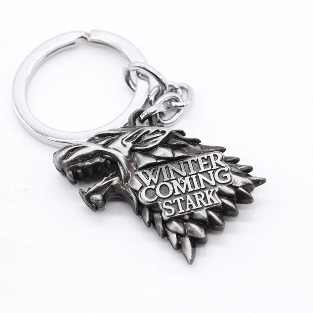 

Winter Coming 3D wolf head key ring House Stark Movie Keychain Key Chain