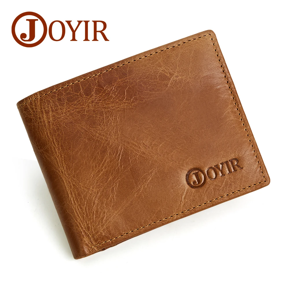 

JOYIR 2019 Genuine Leather Men Wallet Credi Card Holder Coin Purse RFID Short Wallets Vintage Leather Small Silm Wallets For Men