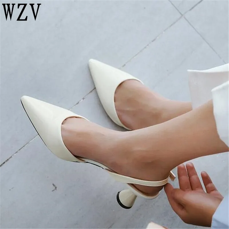 

2018 woman High heels shoes Ladies Sexy Pointed Toe pumps Buckle heels dress wedding shoes Black white pink D019