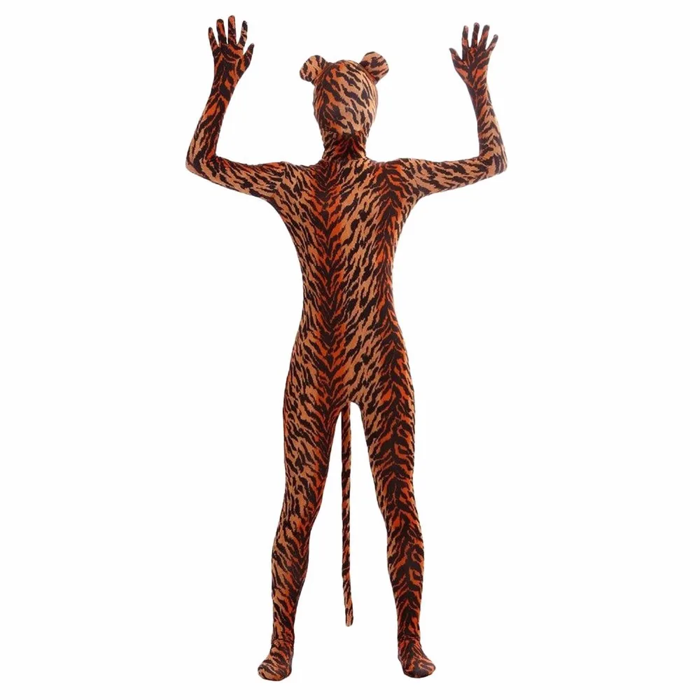 Tiger Full Body Zentai Suit Animal with Ear and Tail Zebra Lycra