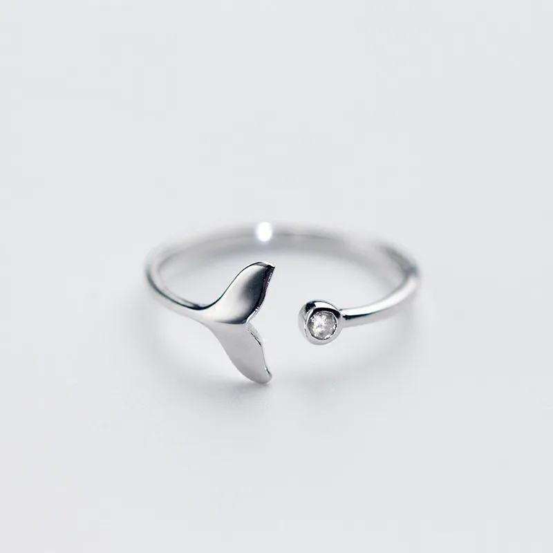 

Wholesale Fashion Silver Jewelry Mermaid Tail Rings 925 AAA Cubic Zircon Sea Whale Fish Tail Rings Men women Romantic Gifts