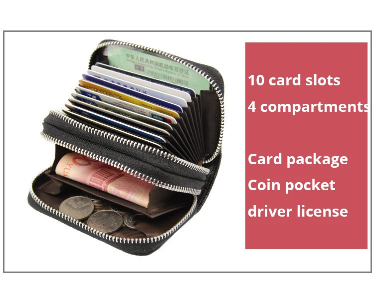 Женский бизнес-держатель для карт из натуральной кожи, кошелек с двойной молнией, чехол для кредитных карт, держатель для ID, RFID кошелек, портмоне, красный, розовый