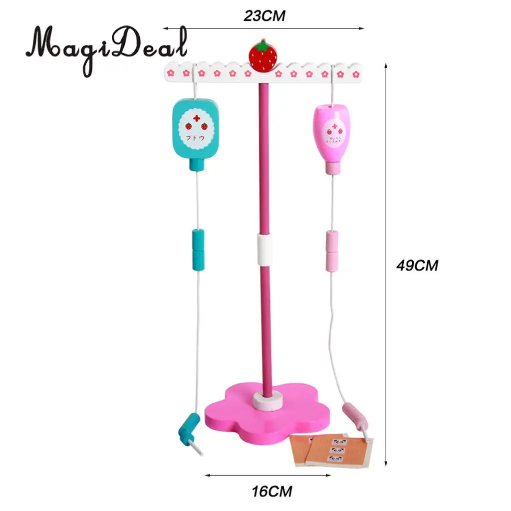 Wooden Strawberry Hospital Drip Stand Medical Kits Kids Pretend Role Play Activity Toy Educational