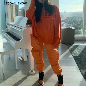 

2019 Boyfriend Style High Waist Elastic Cuff 3D Pockets Pants Orange Woman streetLoose Unisex Trousers Long Casual Pants 3 CLR