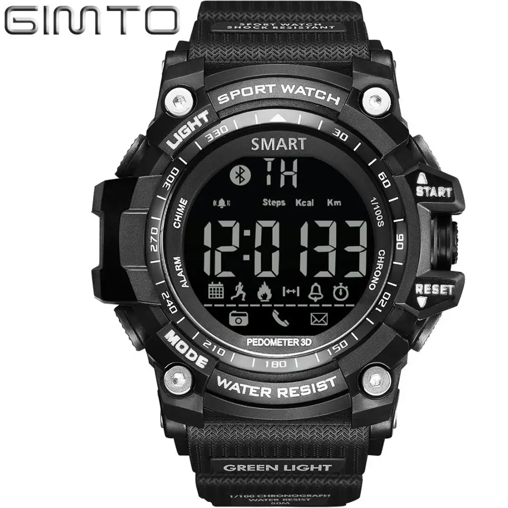 

GIMTO Brand Digital Men Sports Watch Military Smart Pedometer Calorie Led Watches Waterproof Bluetooth Relogio Masculino Hodiny