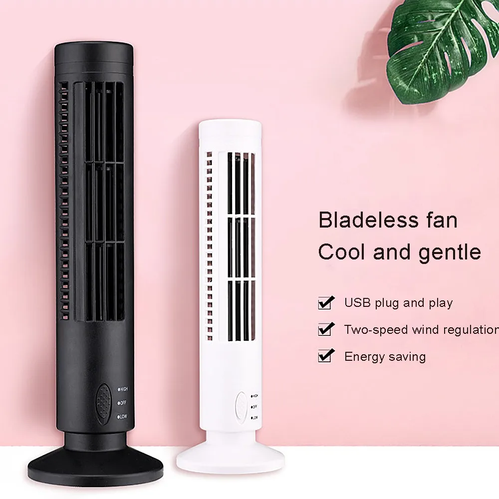 

New Portable Household Fan USB Tower Leafless Fan Mini Rechargeable Vertical Air Conditioning Fan For Home Office