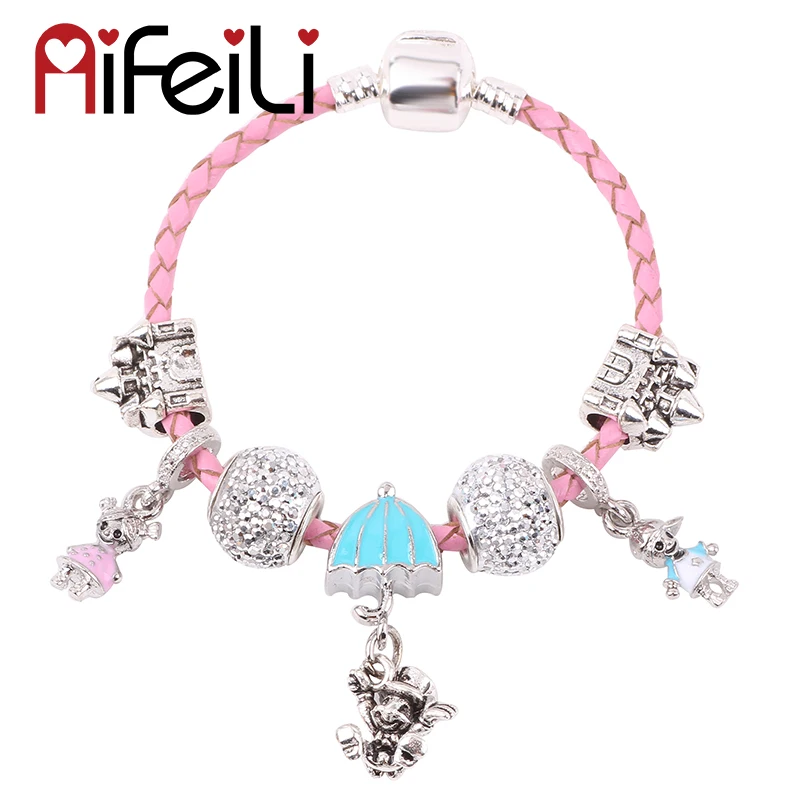 

AIFEILI Cute Boy Girl Mickey Pendant Castle Beads DIY Fit Women Bracelet Jewelry High Quality Glamour Gift