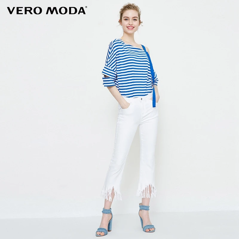 

Vero Moda Women's Raw-edge Tassels Flared Stretch Jeans Denim Pants Woman | 31836I511