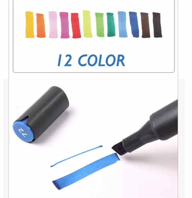 

12 Colors Artist Double Headed Sketch Markers Design Paint Alcohol Based Ink Sketch Manga Markers for Art Supplies