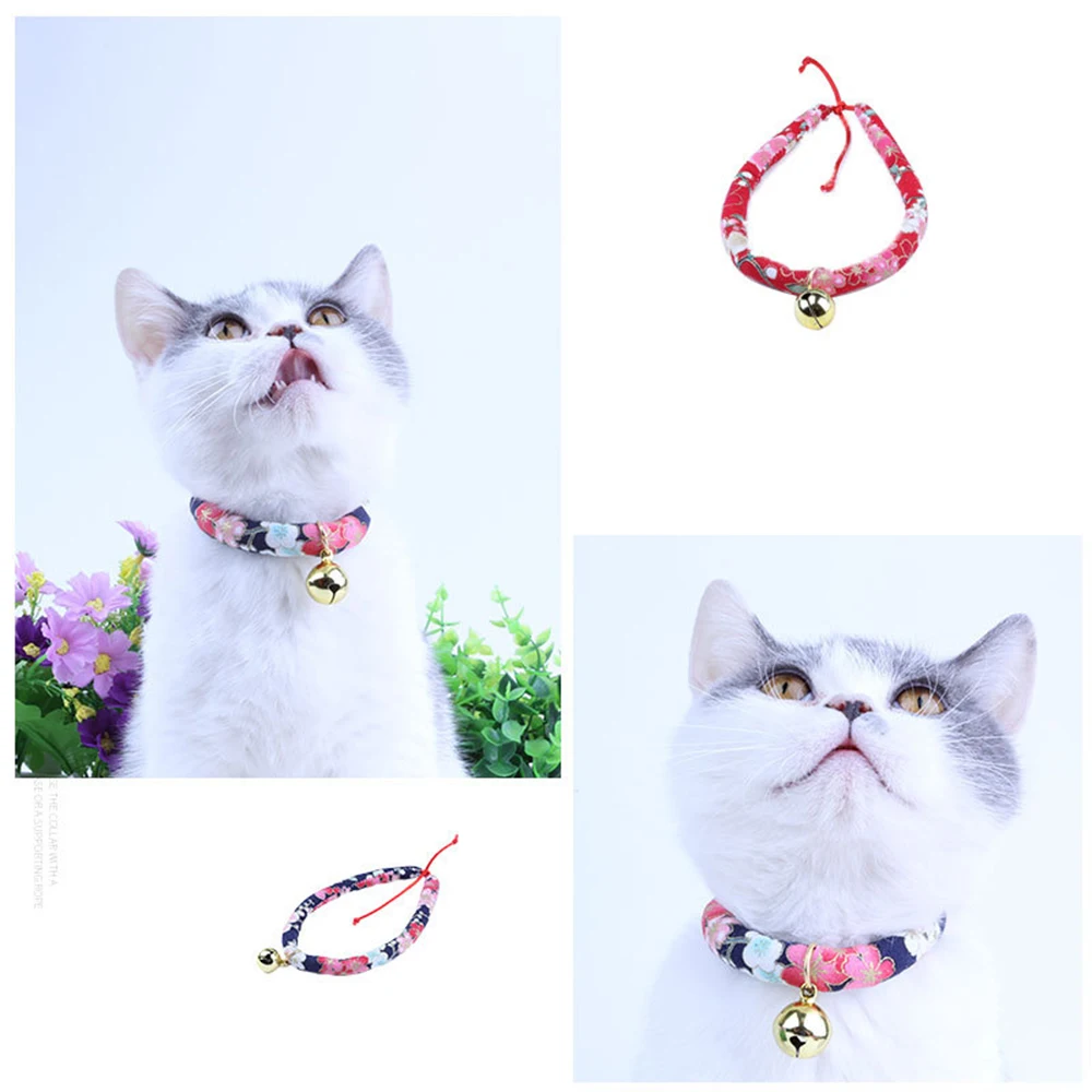 Cat Collar Bell Handmade Japanese Style Adjustable Printed Necktie Necklace With Bell for Puppy Kitten Pet Cat Accessories