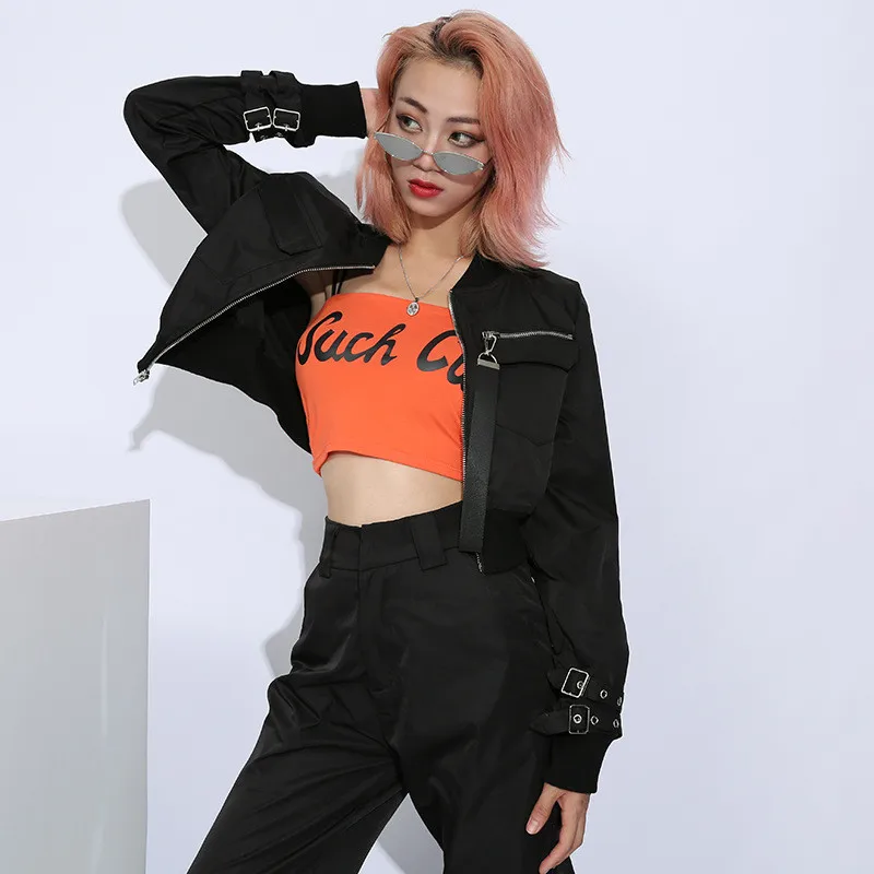 Großhandel Punk Schwarz Crop Top Jacke Frauen Beiläufige Reißverschluss Kurzschluss Cardigan Mantel Mode Schnalle Langarm Bomberjacke Bike Outwear Von Großhandel Punk Schwarz Crop Top Jacke Frauen Beiläufige Reißverschluss Kurzschluss Cardigan Mantel Mode Schnalle Langarm Bomberjacke Bike Outwear Von