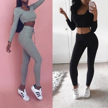 

Women Two Piece Large Collar Clothes Hoody Tops + Sweatpants Two Piece Set