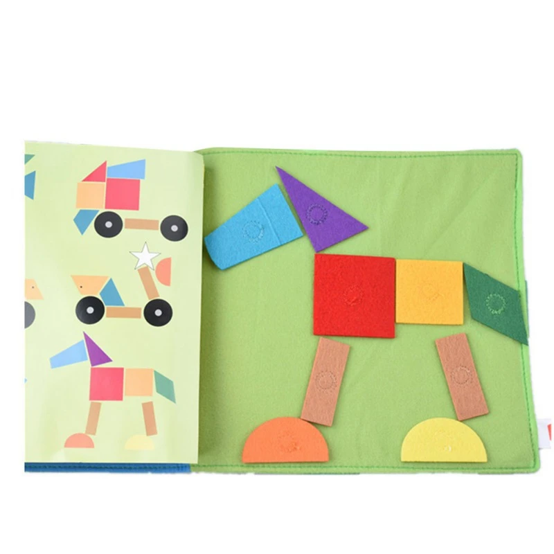 

Infant Cloth Book Cartoon Tangram Matching Pattern Baby Soft Activity Crinkle Cloth Books Toys