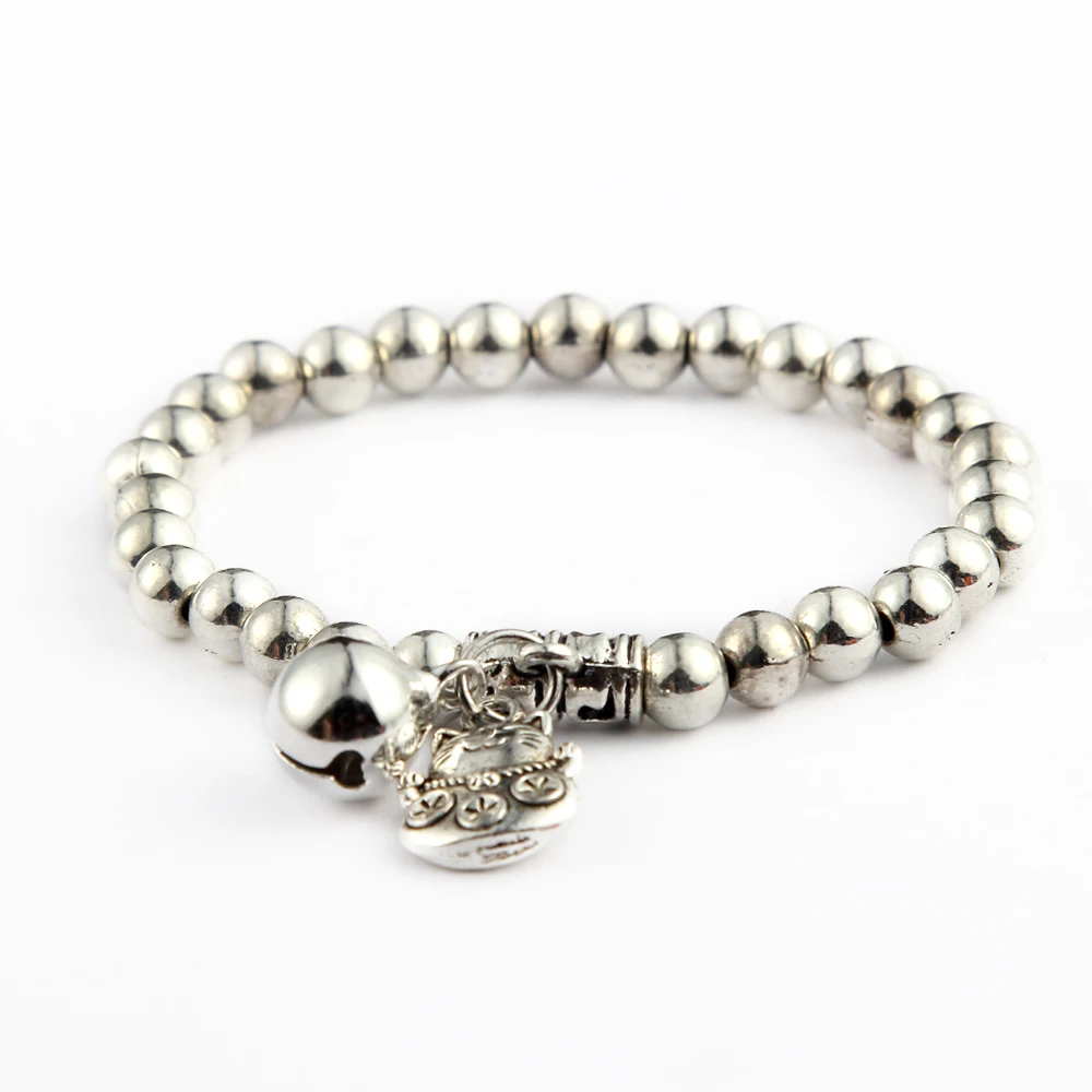 

Fashion Silver Charm Antique Silver Plated Elastic Silver Chain Bracelets For Women Pendant Handmade Bracelets & Bangles