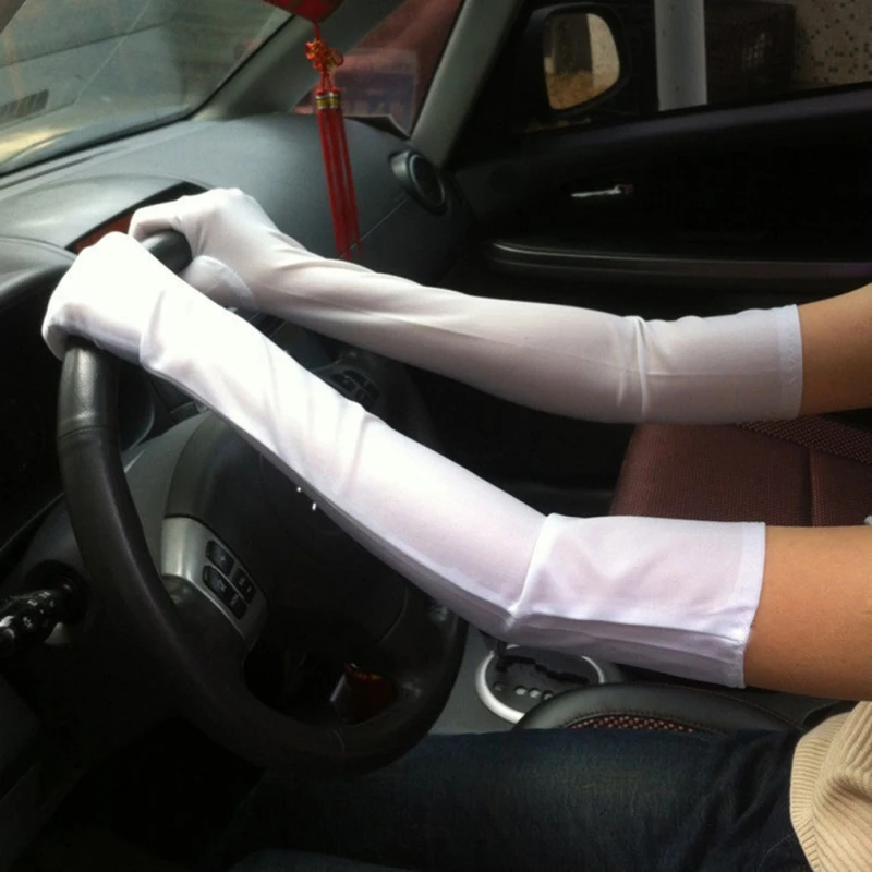 EFINNY классические длинные перчатки для взрослых, черные, белые, красные, серые, кожа, импульсный стрейч, атласные, пальчиковые перчатки, подходящий костюм для вождения - Цвет: Белый
