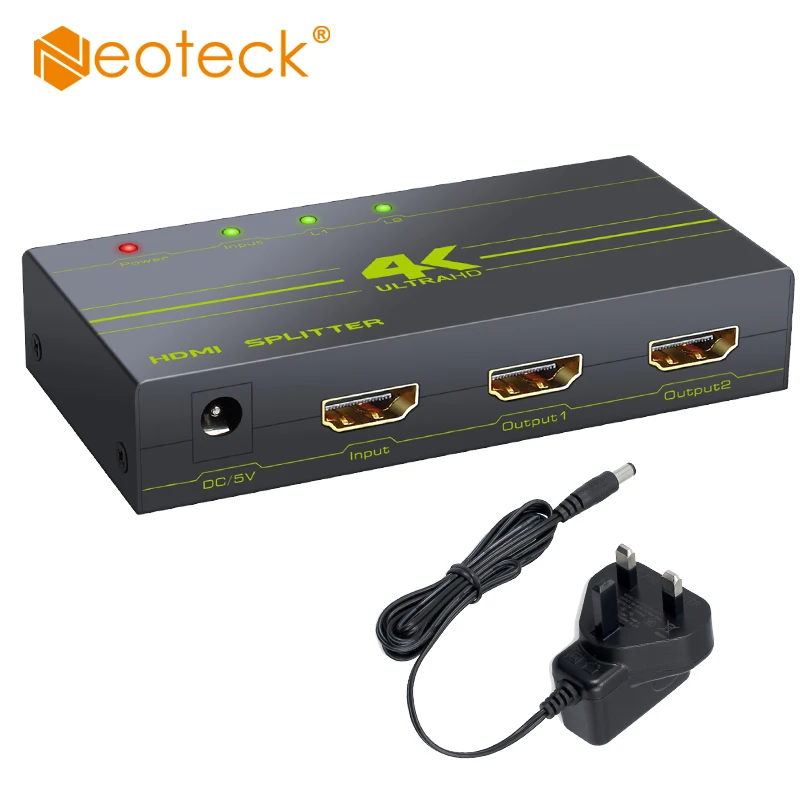 HDMI Splitter 1x2 4K Distributor Support Signal Retiming HDCP 1.4