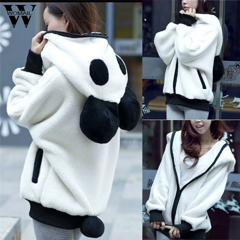 

Womail Fashion Cute Bear Ear Panda Winter Warm Hoodie Coat Women Hooded Jacket Outerwear jan13/30 oct30