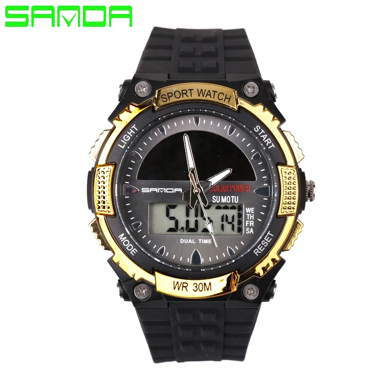 

SANDA Men Dual Display Watch LED Digital Quartz Watch Fashion Casual Multifunction Solar Energy Sports Watches