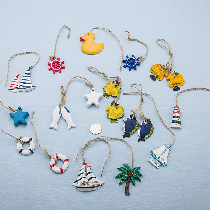 

Mediterranean decor home mini fishing net accessories starfish small fish anchor helmsman lifebuoy small pendant wall decor