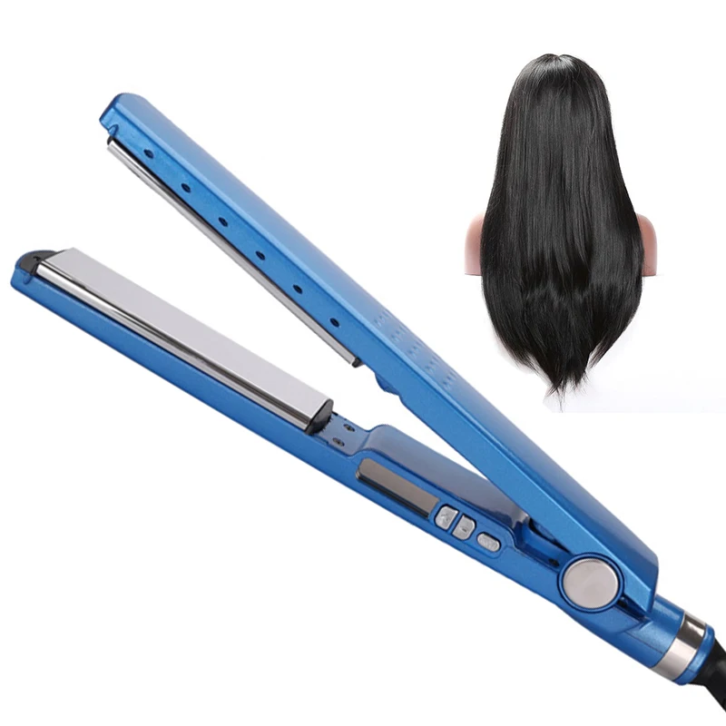 

Professional Fast Hair Straightener Nano Titanium Blue Flat Iron LED Display Hair Irons Chapinha Styling Tool With Adapter Plug