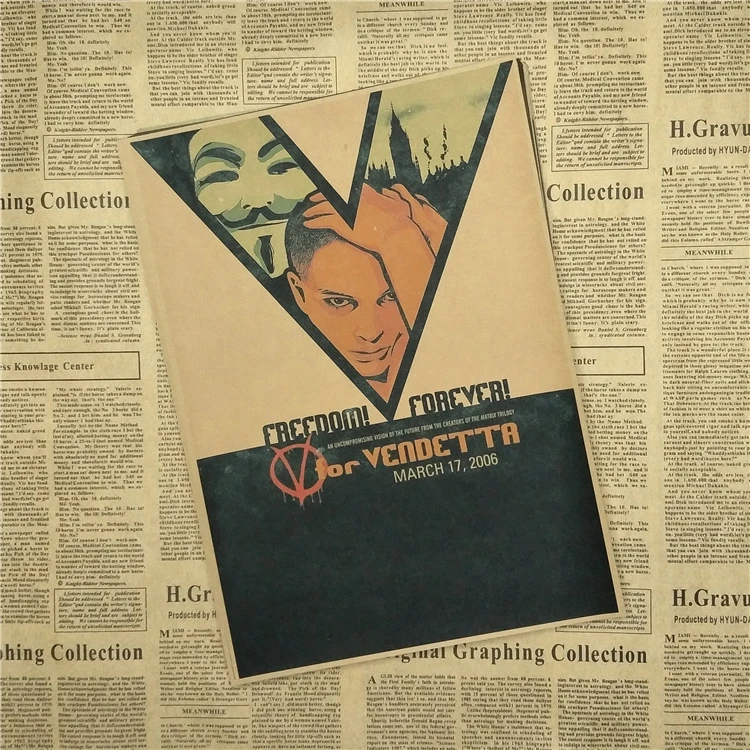 V для Vendetta классический core Винтажный Фильм Плакат на крафт бумаге Бар Кафе