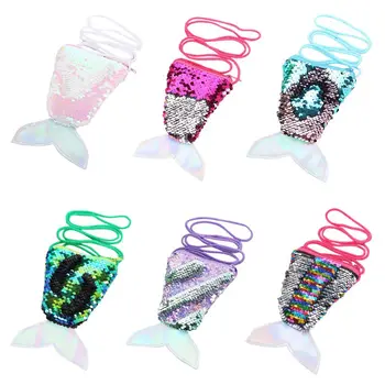 

Sell at a loss! 1 Pc Kids Children Sequins Fish Tail Mini Shoulder Bag Zipper Coin Purse Crossbody Bags