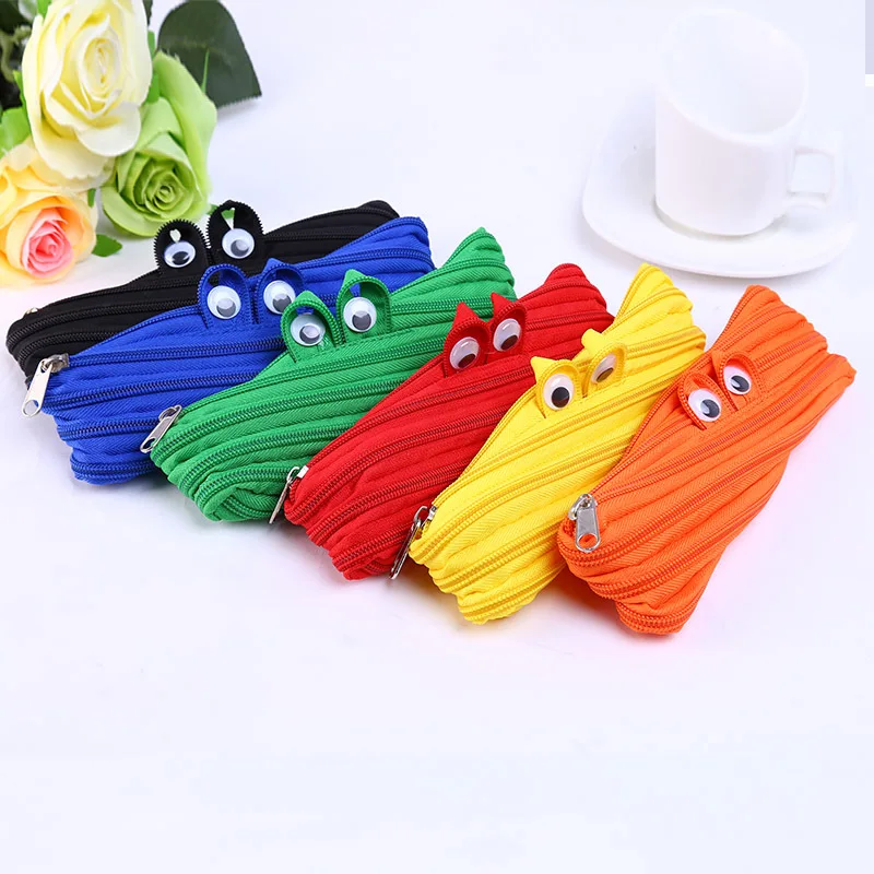 

BONAMIE Creative Girl Cosmetic Bag Childen Cute Stationery Pouch Canvas Small Monster Zipper Pencil Teenager Unique Purse