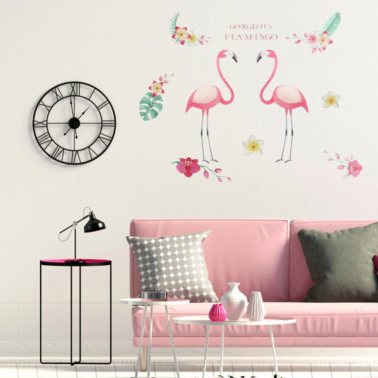 

New Flamingo Leaf Decorative Wall Stickers For Bedroom Living Room Decor Background Wall Art Home Decals Mural PVC Poster