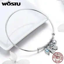 WOSTU Европейский 925 пробы серебряный Хамса рука глаз браслеты для женщин Браслеты Свадебные обручальные серебряные ювелирные изделия FIB128