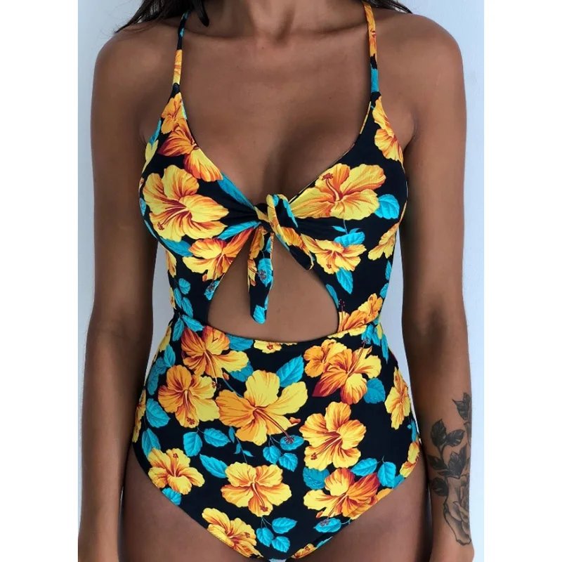 Billige 2020 Sexy Einem Stück Badeanzug Frauen Bademode Push Up Monokini Cut Out Badeanzüge Drucken Strand Tragen Schwimmen Anzug Für frauen XXL