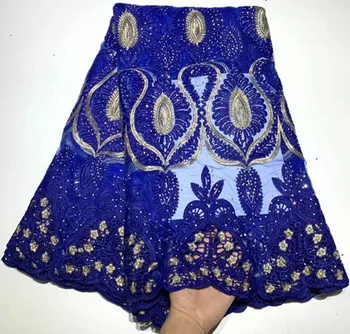

Hot sale african lace fabric 2019 blue french lace fabric with stone guipure lace fabric nigerian lace fabrics for dress ZQ-A60