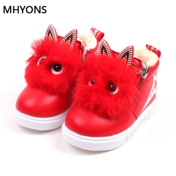 

MHYONS winter new children snow boots big kids leather boots warm shoes with fur princess baby girls ankle boots