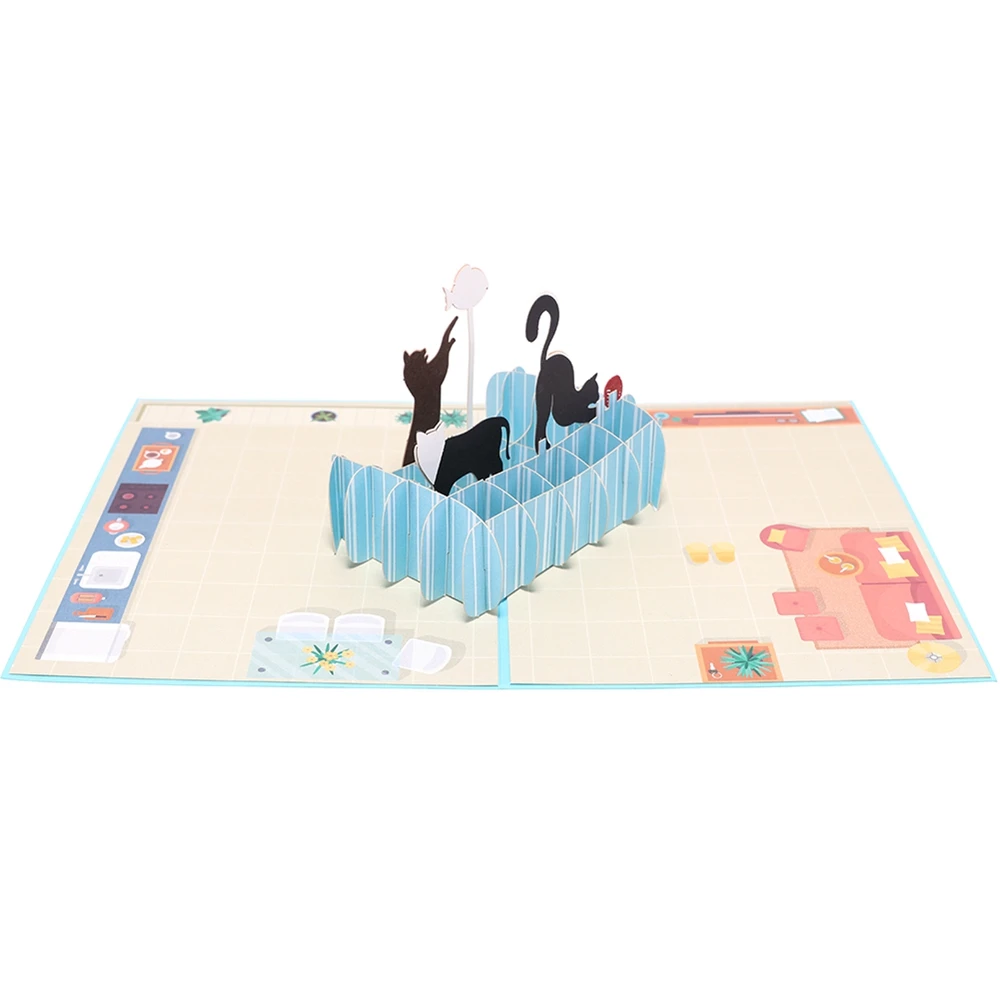  Paper Spiritz Birthday Greeting Gifts Cards 3D Cute Cat Pop Up Laser Cut Postcards Wedding Invitati - 32962083707