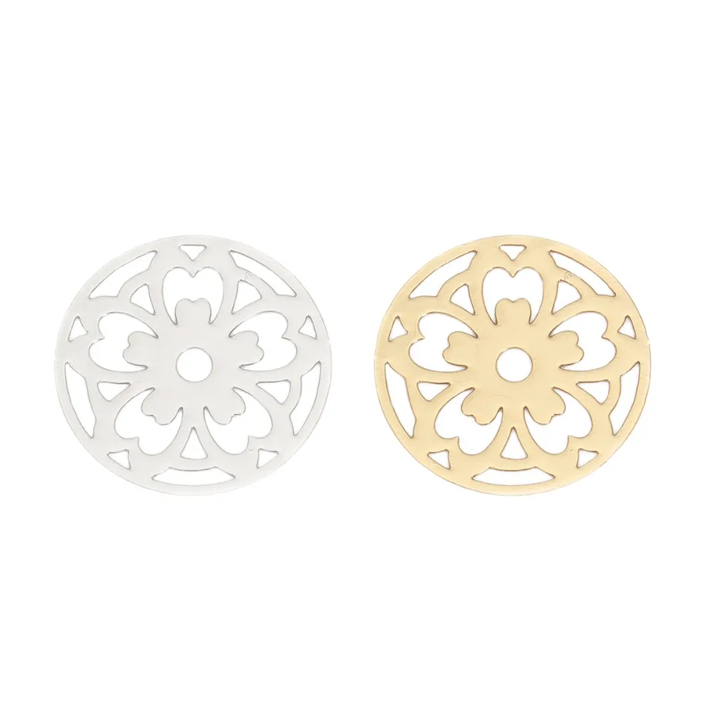DoreenBeads الأزياء الحديد أساس سبائك تخريمية ختم موصلات جولة الفضة لهجة الذهب زهرة مجوهرات DIY 22 مللي متر ضياء ، 10 قطعة