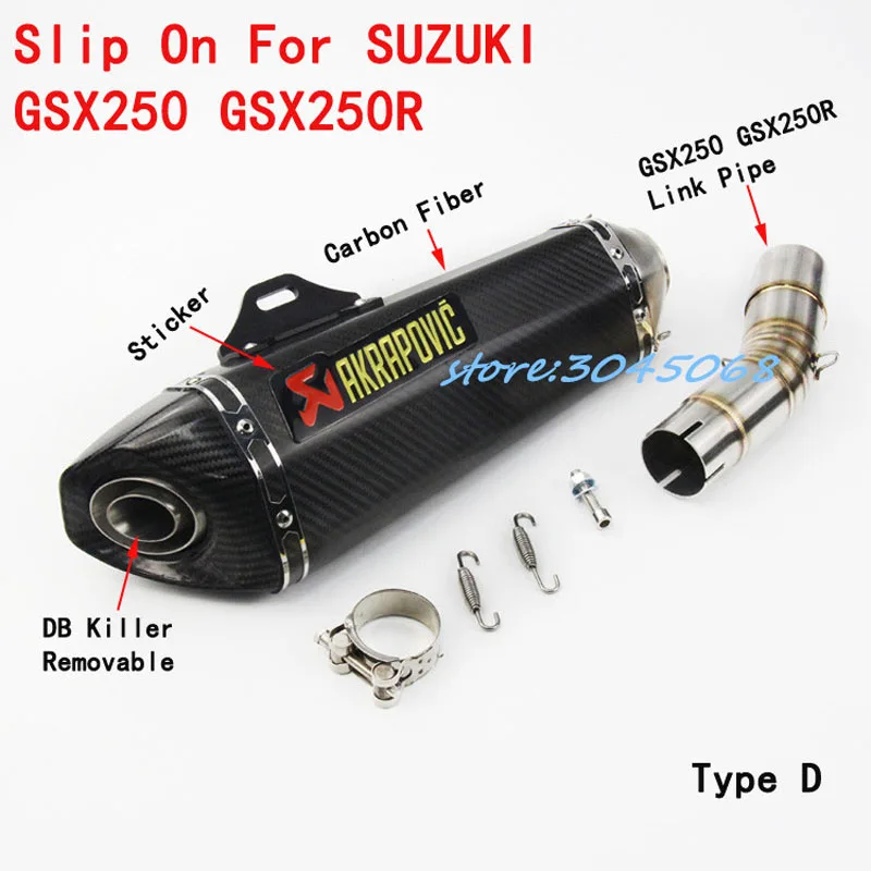 Motocicleta De Escape de Escape Resbalón Para Suzuki GSX250 GSX250R Modificado Mediados Enlace Akrapovi Tubo Silenciador Con Marcado Láser Etiqueta