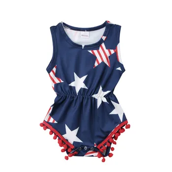 

Infant Newborn Baby Girls Bodysuit Summer Sleeveless 4th July Jumpsuit Tassel Outfit Sunsuit Playsuit Girl Clothing Clothes