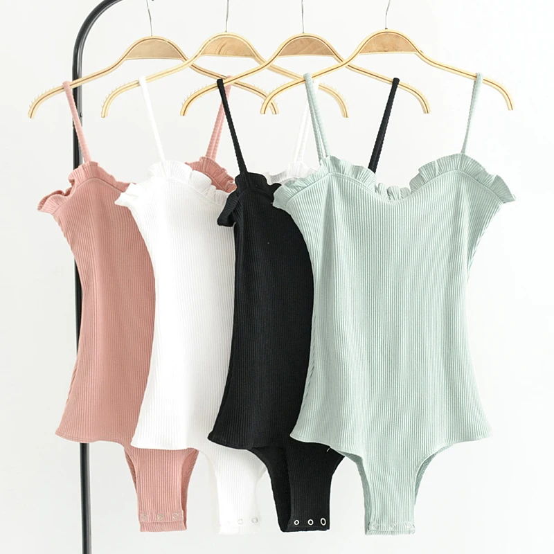 yellow bodysuit Women Ruffle Detail Rib Cami Bodysuit black corset bodysuit